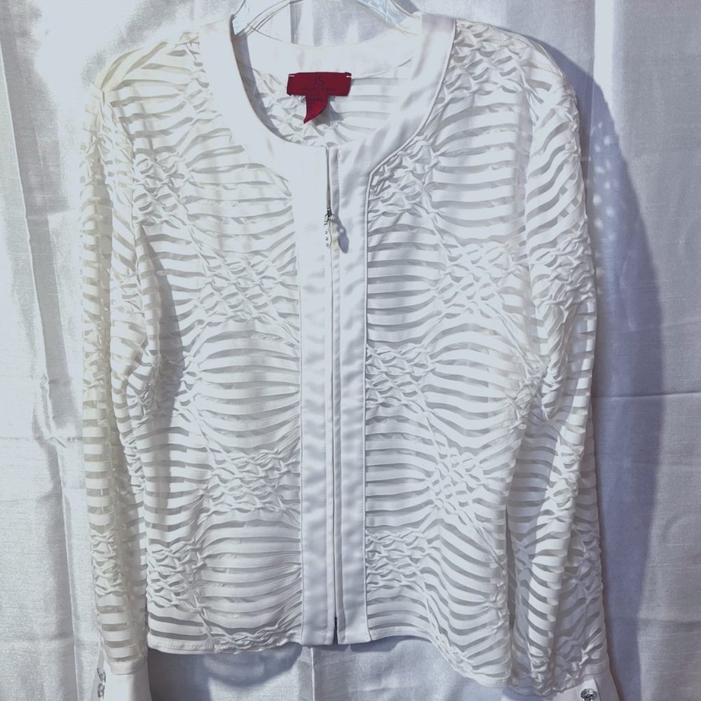 JC Collections-Holiday/Wedding/Party-White long diamond sleeves-Sheer-Jacket